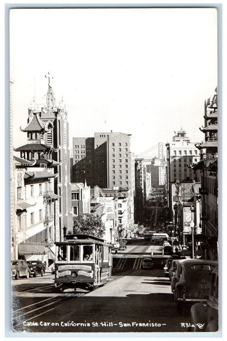 c1940's Cable Car California St. Hill San Francisco CA RPPC Photo Postcard