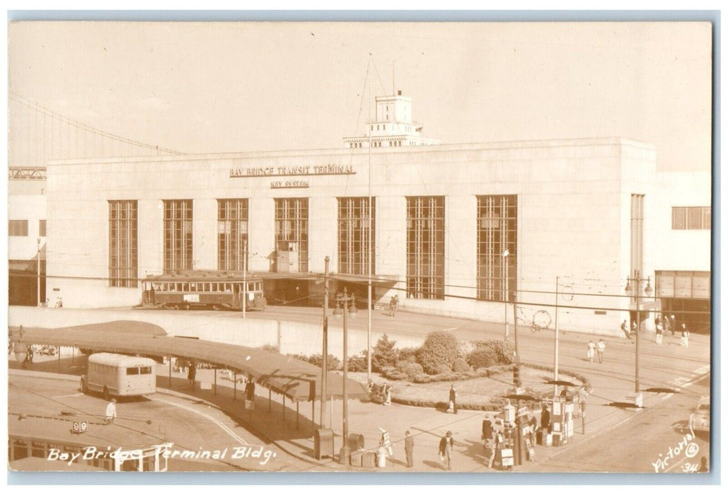 Bay Bridge Terminal Building Trolley Bus San Francisco CA RPPC Photo Postcard