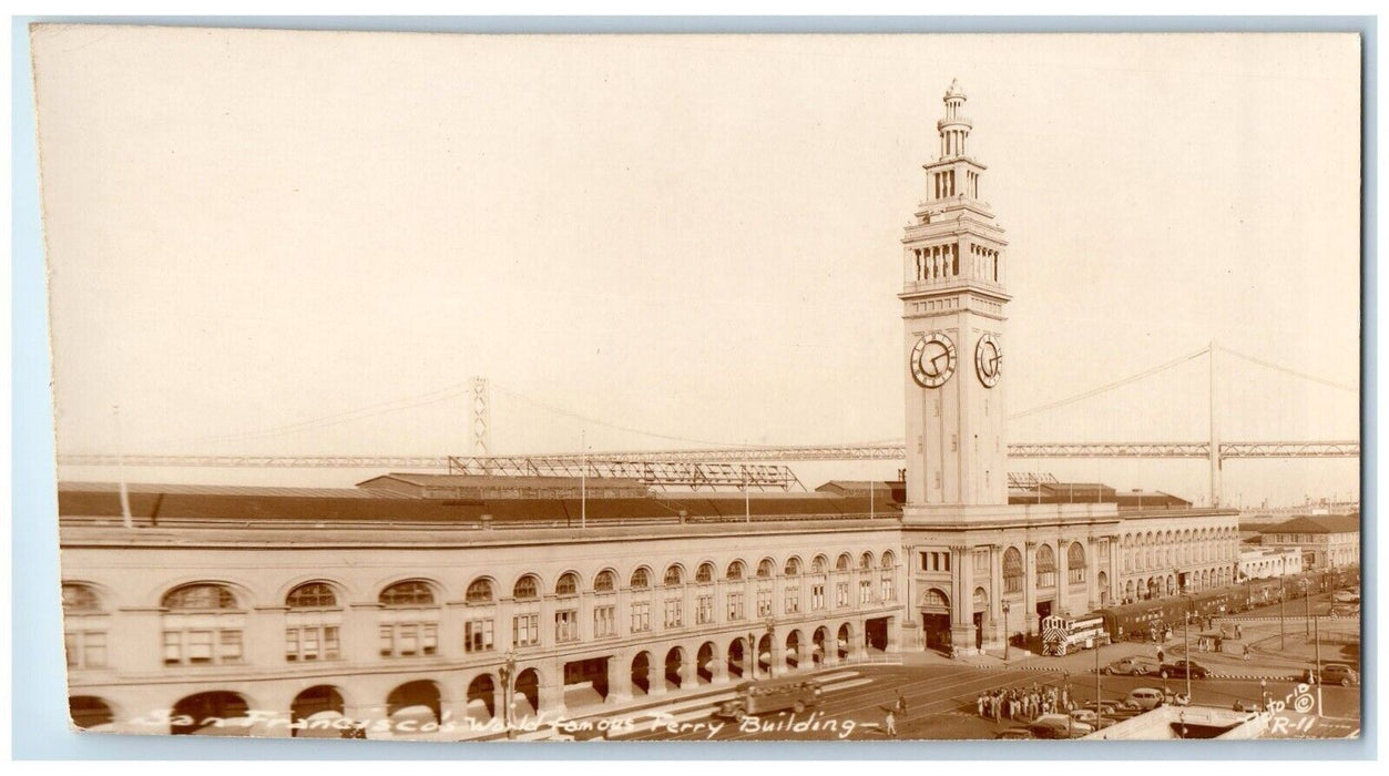 San Francisco CA, World Famous Ferry Building Bus Cars RPPC Photo Postcard
