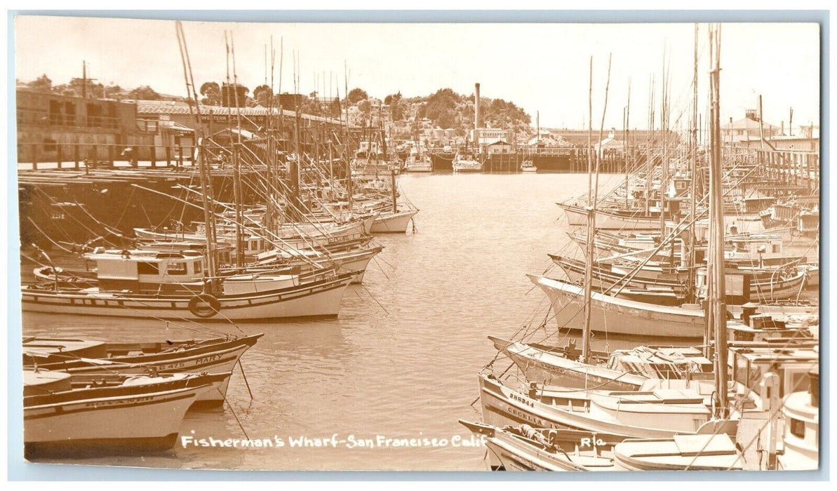 Fisherman's Wharf Fishing Boats San Francisco California CA RPPC Photo Postcard