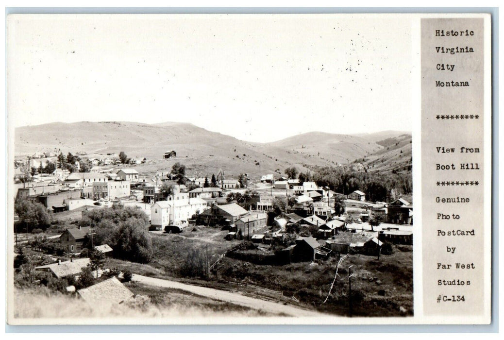 c1910's Historic Virginia City MT, View From Boot Hill RPPC Photo Postcard