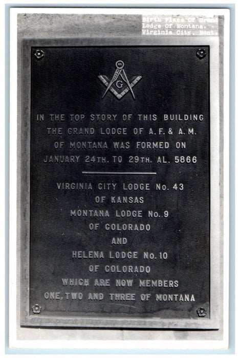 Grand Lodge Montana Virginia City Masonic Sign RPPC Photo Antique Postcard