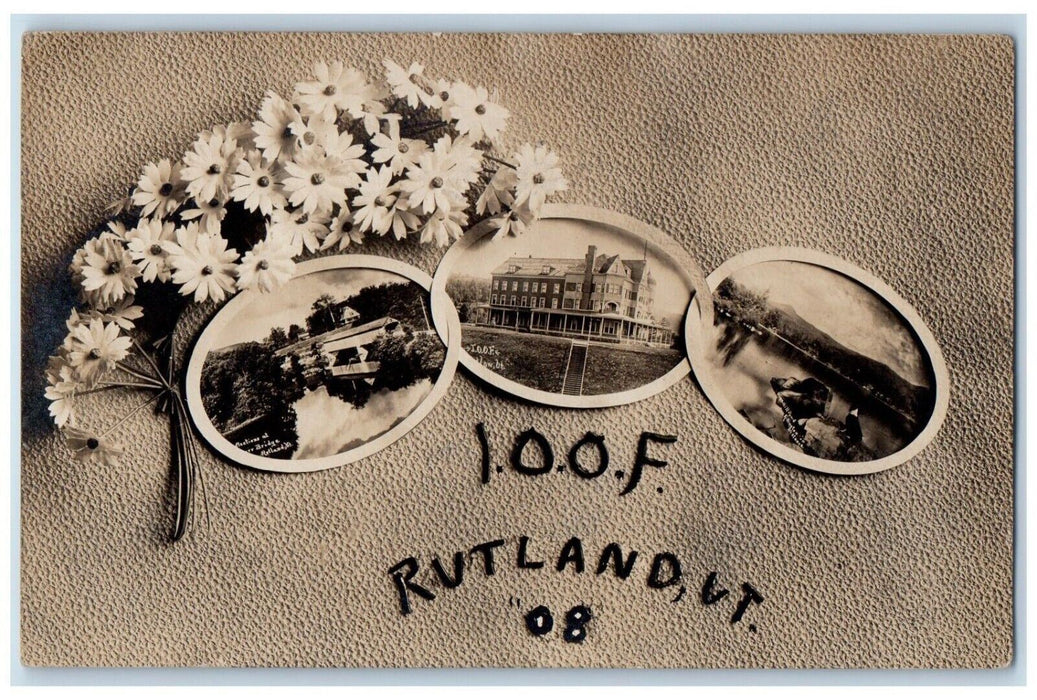 1908 IOOF Multiview Covered Bridge Rutland Vermont VT RPPC Photo Postcard