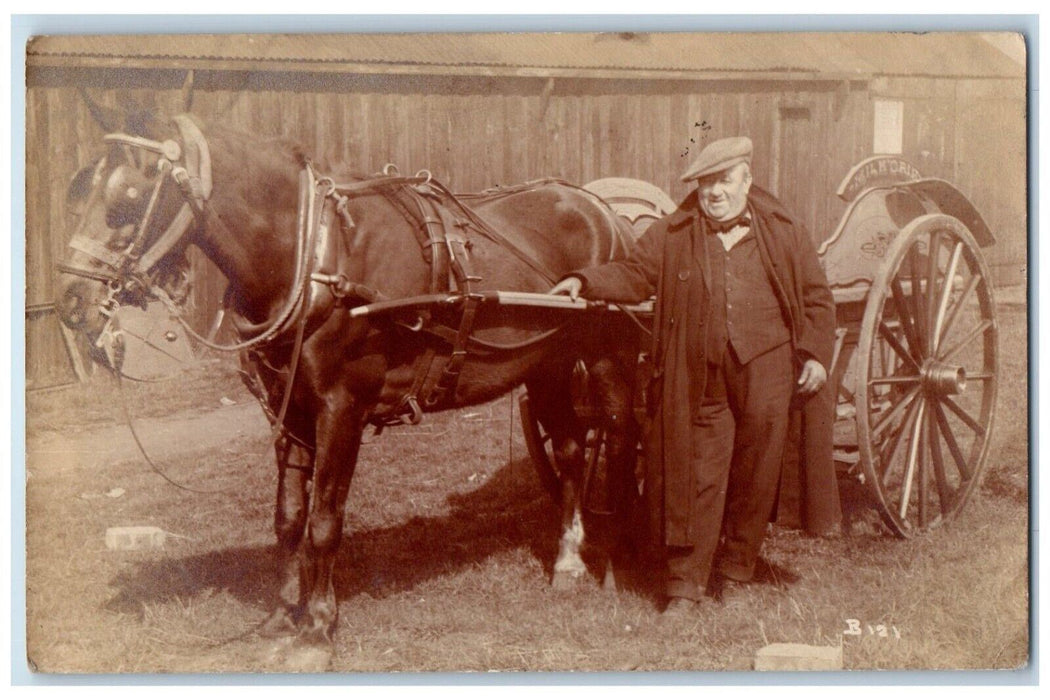 c1910's Milk Delivery Dairy Cart Horse Wagon Occupational RPPC Photo Postcard