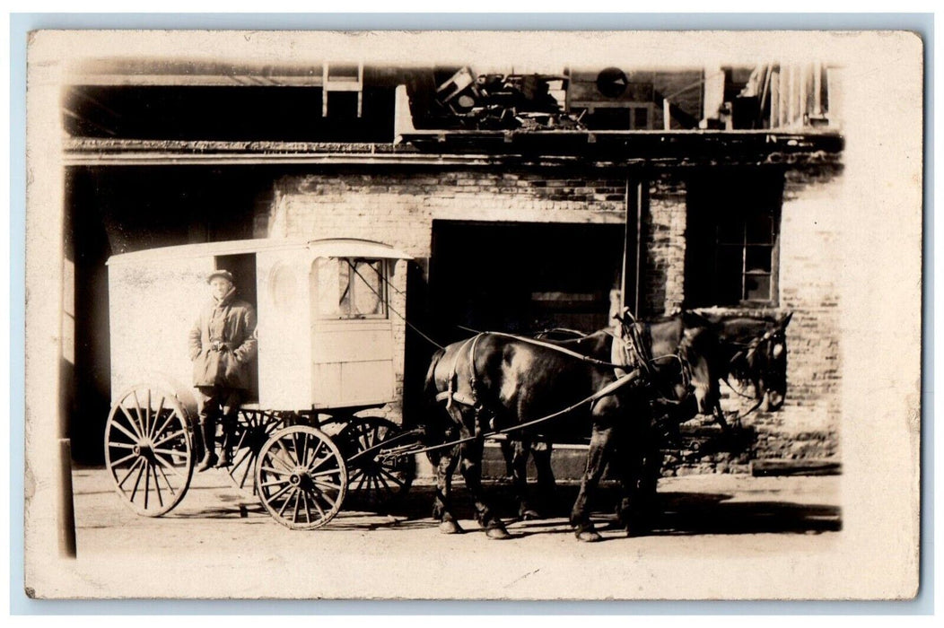 c1910 Horse Team Wagon Man Occupational RPPC Photo Milk Mail Postcard