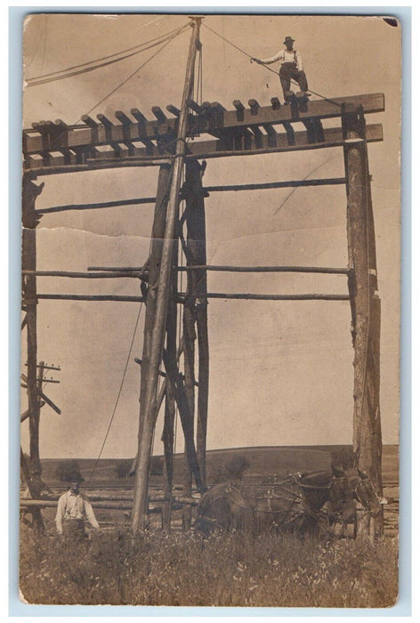 c1910's Railroad Train Bridge Construction Occupational RPPC Photo Postcard