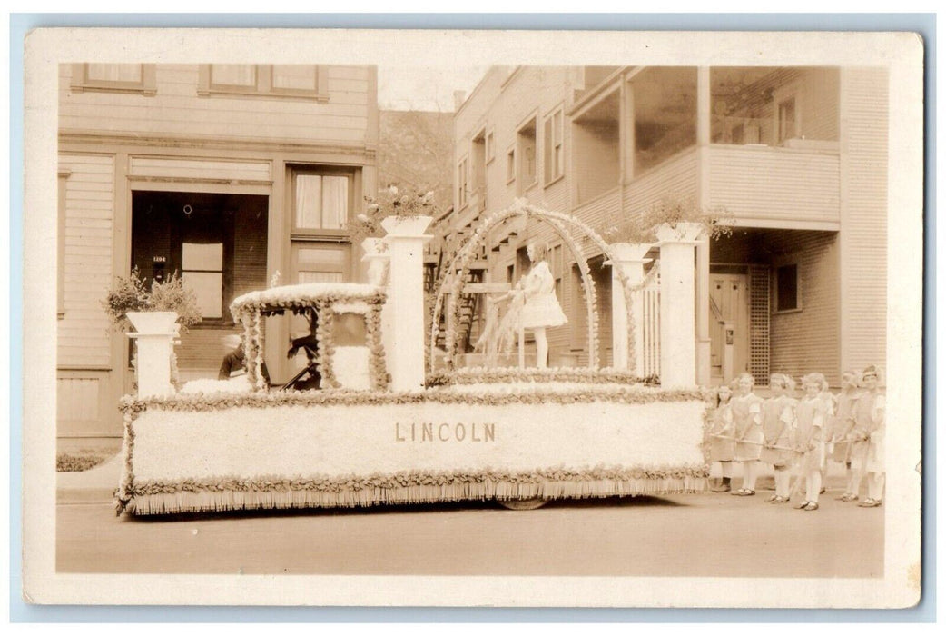 1923 Tulip Festival Parade Float Lincoln School Girls RPPC Photo Postcard