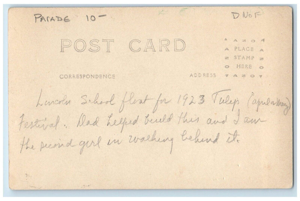 1923 Tulip Festival Parade Float Lincoln School Girls RPPC Photo Postcard
