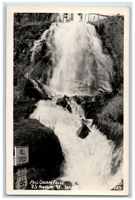 c1940's Fall Creek Falls US Highway 95 Idaho ID, Waterfalls RPPC Photo Postcard