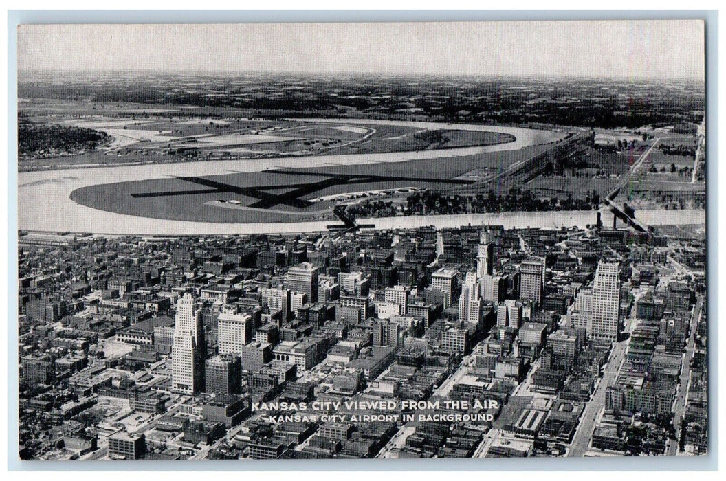 Kansas City Viewed From The Air Airport In Background MO RPPC Photo Postcard