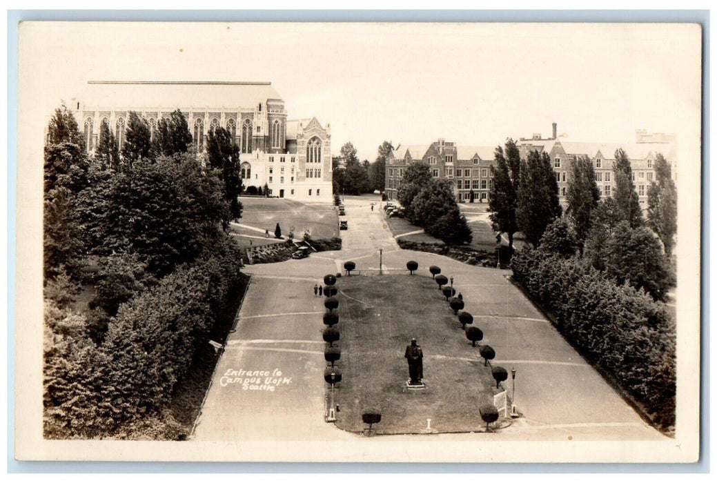 c1940's Entrance To Campus U Of W Seattle Washington WA RPPC Photo Postcard