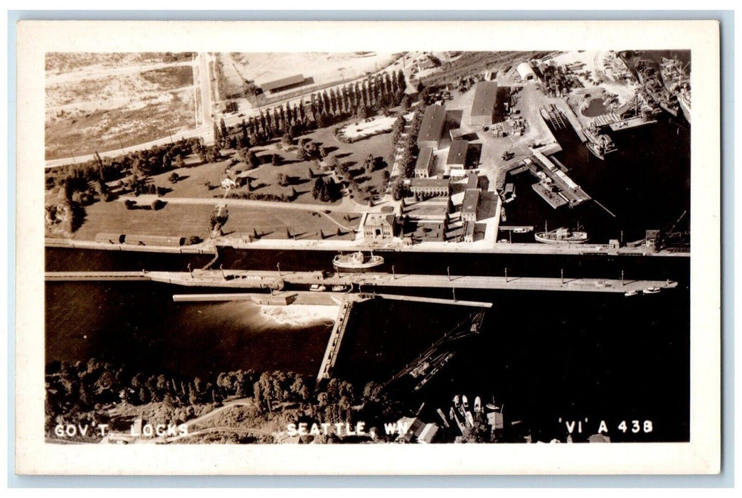 c1910's Birds Eye View Of Gov't Locks Seattle Washington WA RPPC Photo Postcard