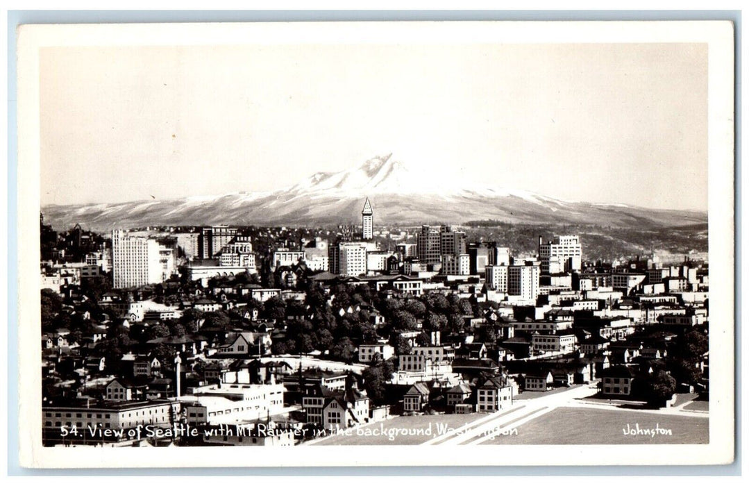 c1950's View Of Seattle With Mt. Rainier Washington WA RPPC Photo Postcard