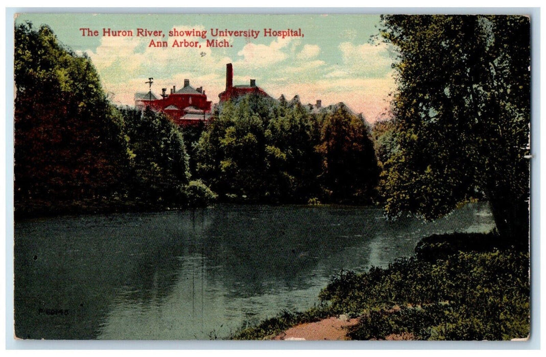 1916 Huron River University Hospital Ann Arbor Michigan MI Antique Postcard