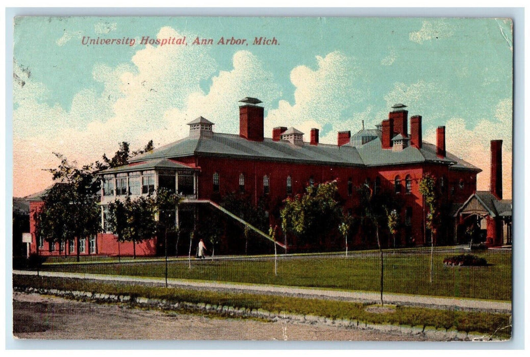 1913 University Hospital Ann Arbor Michigan MI Belleville MI Postcard