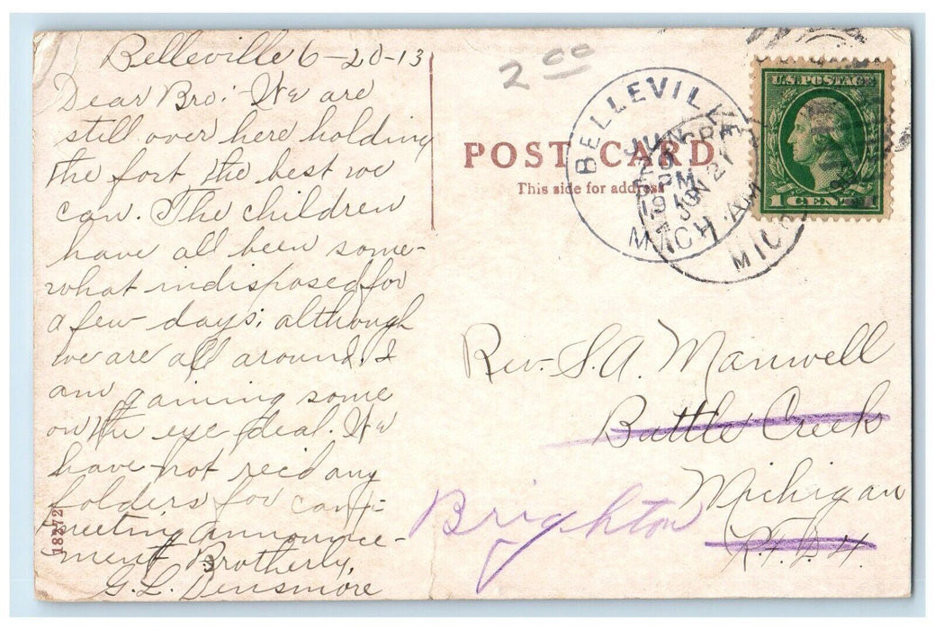 1913 University Hospital Ann Arbor Michigan MI Belleville MI Postcard