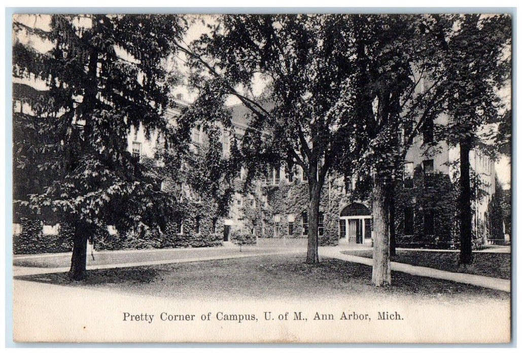 c1910 Pretty Corner of Campus Ann Arbor Michigan MI Antique Posted Postcard