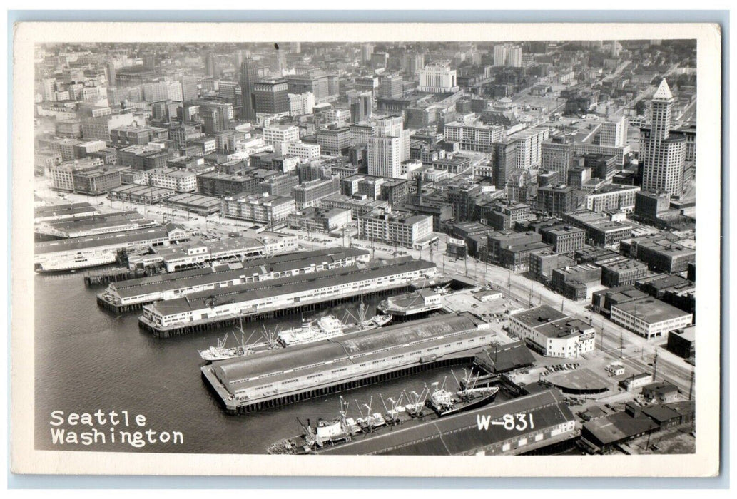 c1940's Birds Eye View Of Seattle Washington WA Vintage RPPC Photo Postcard