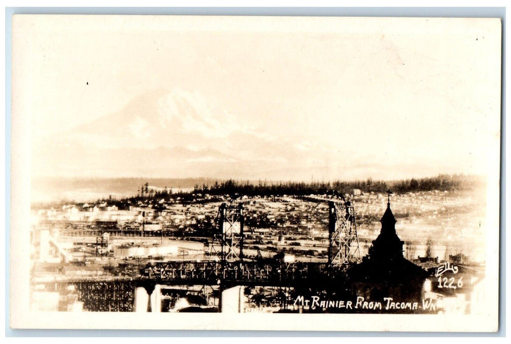 c1940's View Of MT.  Rainier From Tacoma Washington WA Ellis RPPC Photo Postcard