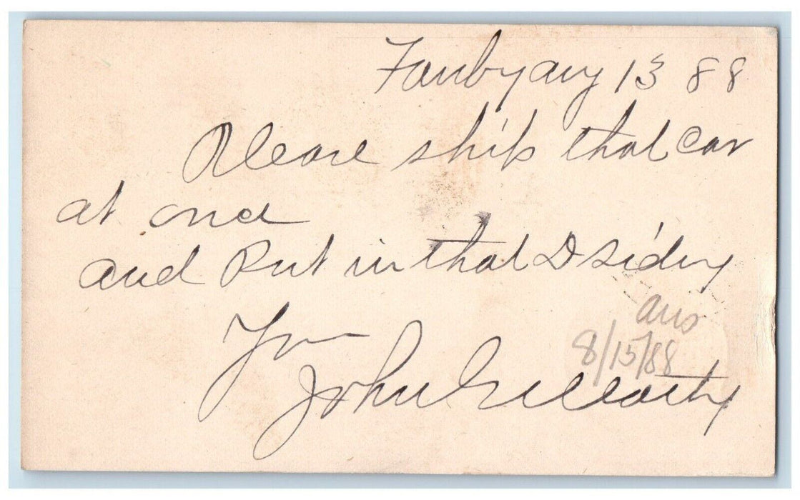 1888 Lumber Car Order Fairbury Nebraska NE Clinton Iowa IA Antique Postal Card
