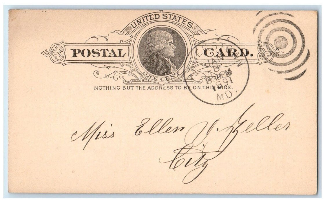 1891 Hosiery Co. Stockholders Meeting at 7 O Clock Hagerstown MD Postal Card