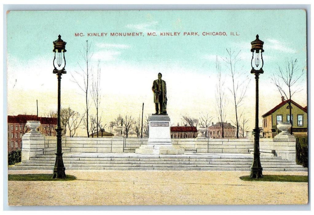 McKinley Monument Statue McKinley Park Chicago Illinois IL Vintage Postcard