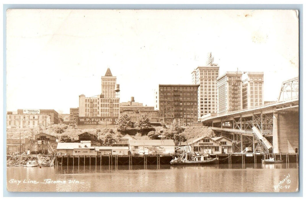 1948 View Of Skyline Ship Tacoma Washington WA RPPC Photo Vintage Postcard