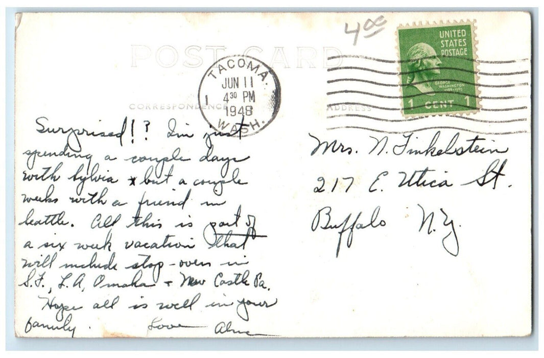 1948 View Of Skyline Ship Tacoma Washington WA RPPC Photo Vintage Postcard