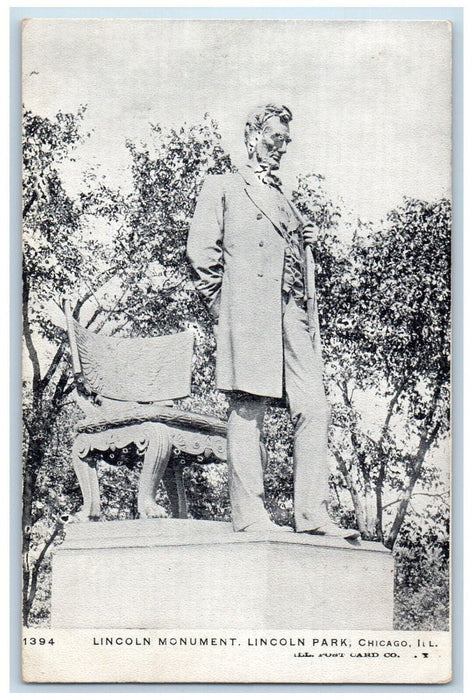 c1905 Lincoln Monument Statue Lincoln Park Chicago Illinois IL Antique Postcard