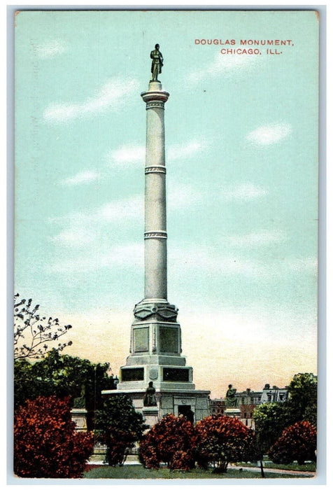 View Of Douglas Monument Statue Garden Park Chicago Illinois IL Vintage Postcard