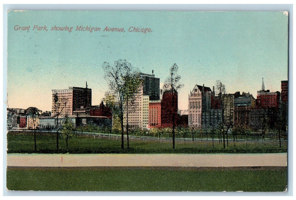 1911 Grant Park Showing Michigan Avenue Chicago Illinois IL Antique Postcard