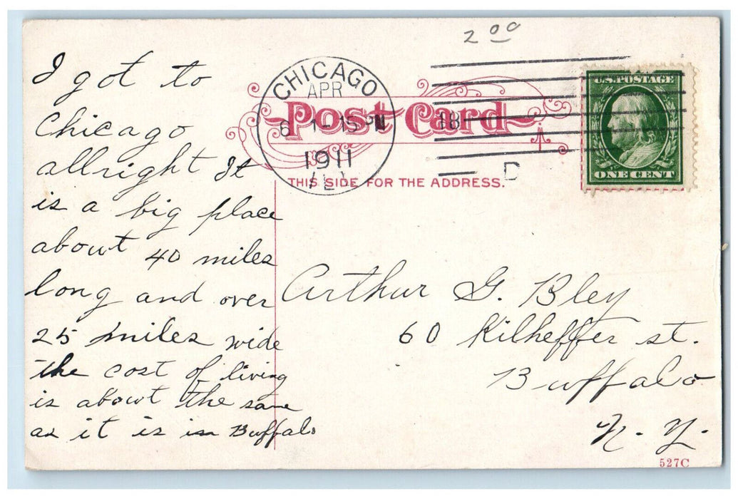 1911 Grant Park Showing Michigan Avenue Chicago Illinois IL Antique Postcard