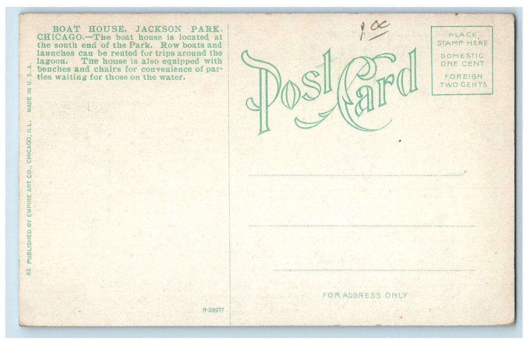 View Of Boat House Jackson Park Chicago Illinois IL, Canoeing Scene Postcard