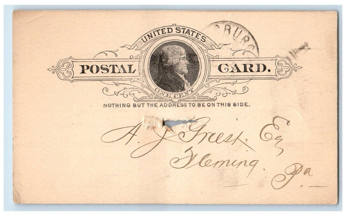 1892 C Dreisbach's Sons Lewisburg Pennsylvania PA Fleming PA Posted Postal Card