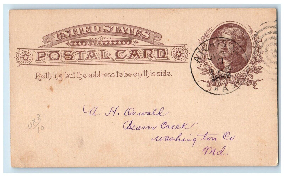 1888 German Savings Bank Atchinson Kansas KS Antique Posted Postal Card