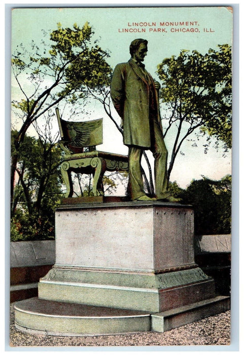 Lincoln Monument Statue Lincoln Park Chicago Illinois IL Vintage Postcard
