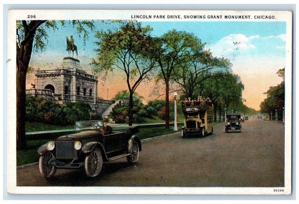 1927 Lincoln Park Drive Showing Grant Monument Chicago Illinois IL Postcard