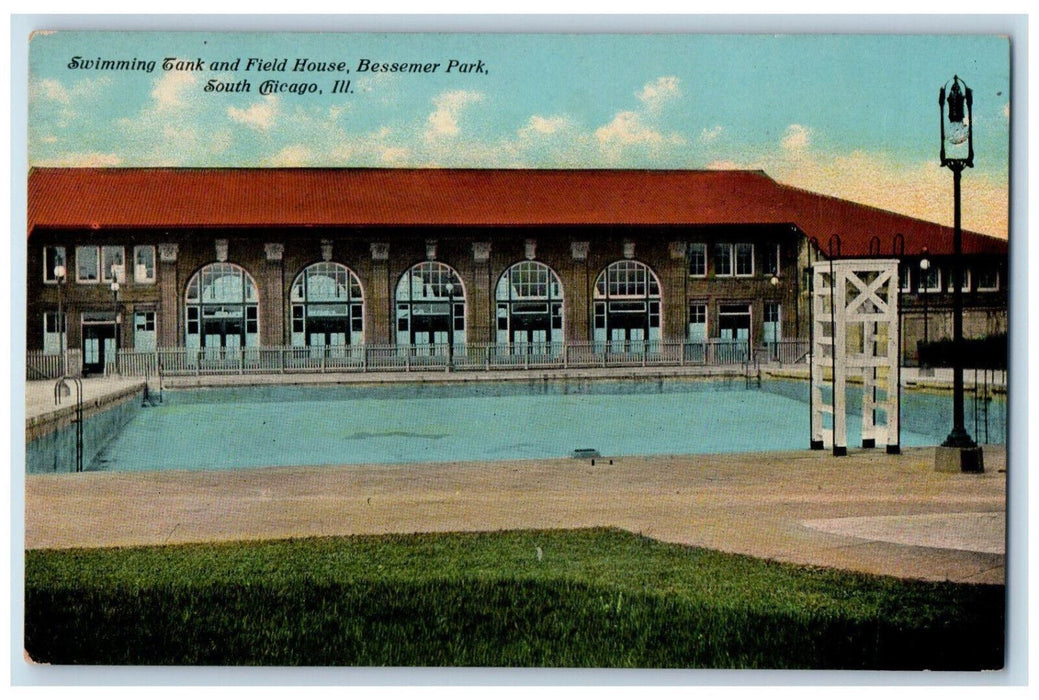 Swimming Tank & Field House Bessemer Park South Chicago Illinois IL Postcard