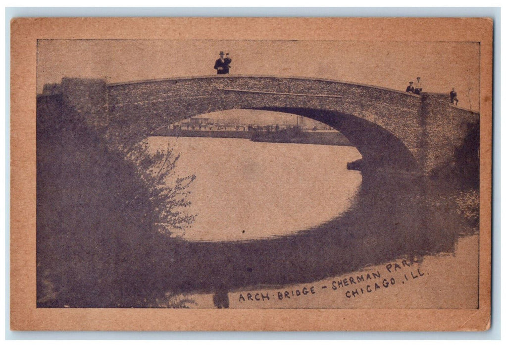 1909 View Of Arch Bridge Sherman Park Chicago Illinois IL Antique Postcard