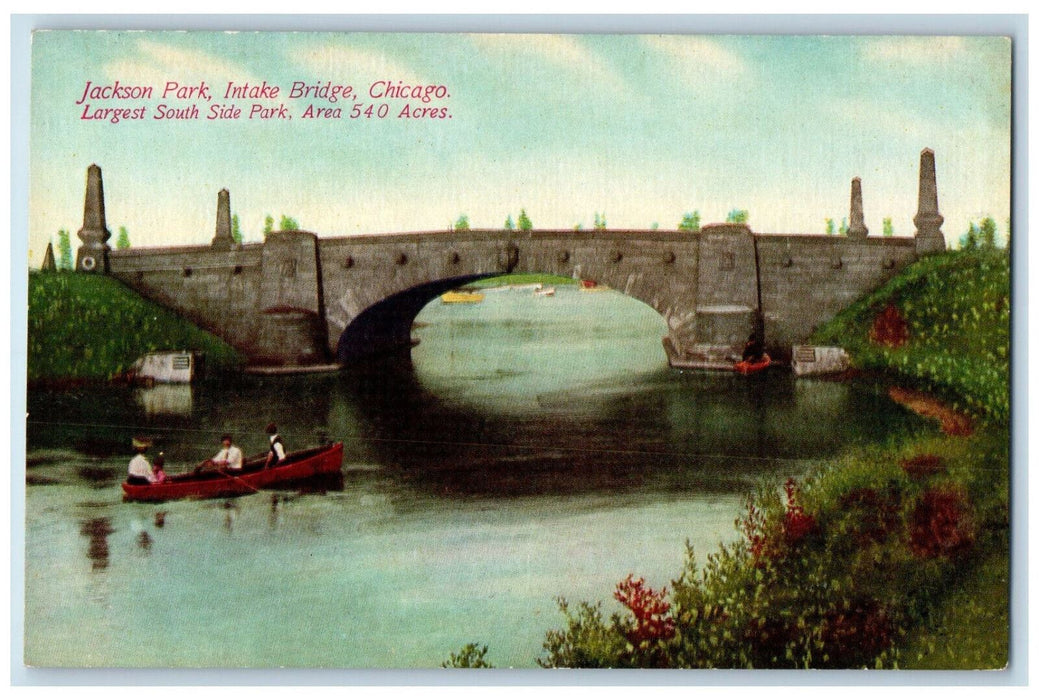 Jackson Park Intake Bridge Boat Canoeing Chicago Illinois IL Vintage Postcard