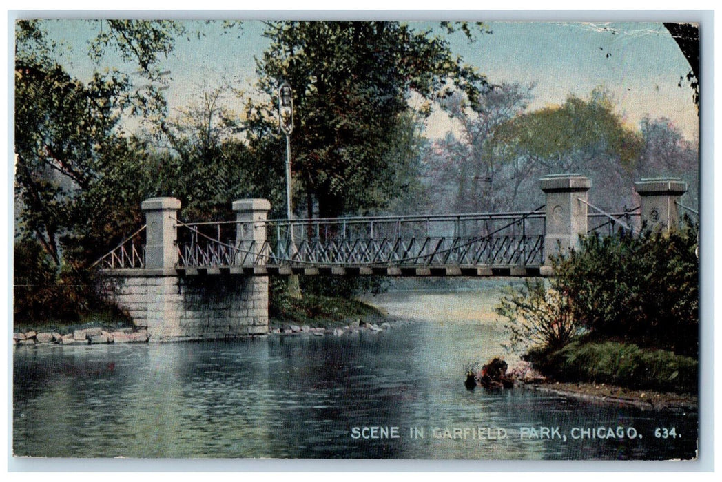 1913 Scene In Garfield Park Bridge Chicago Illinois IL Antique Posted Postcard