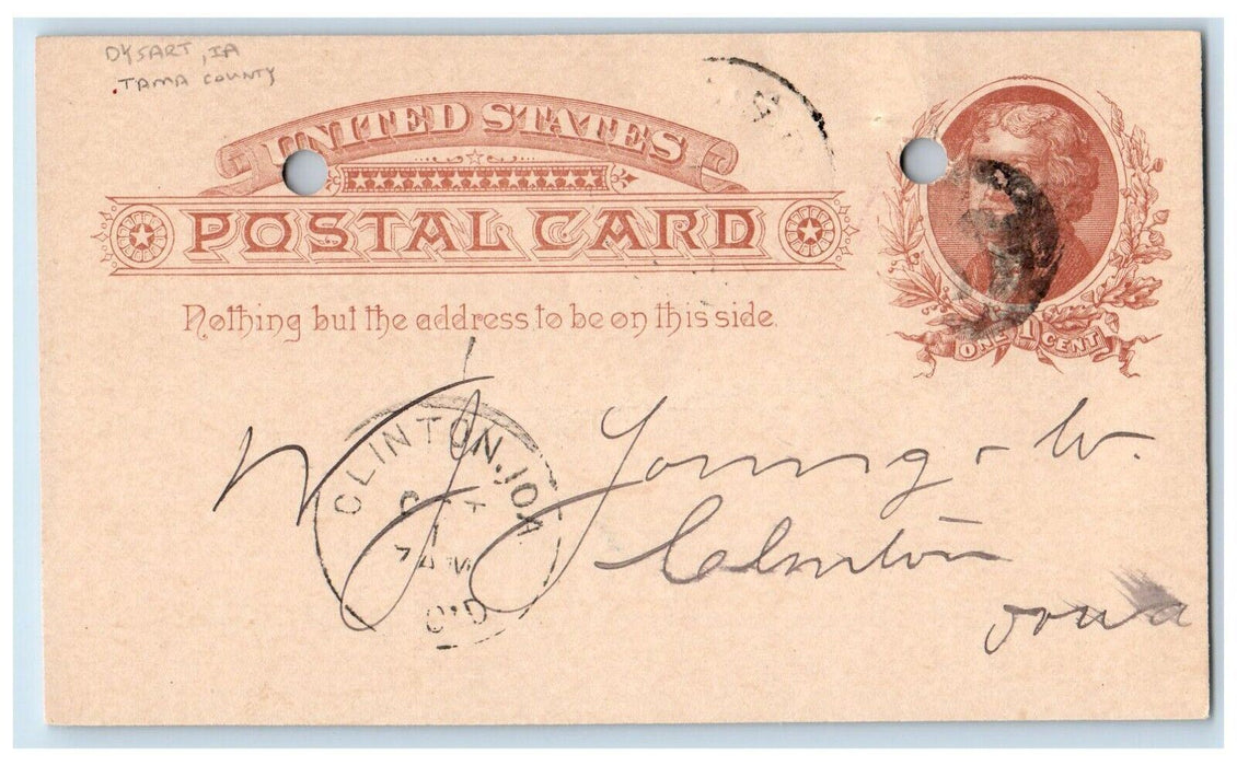 1885 Lumber Order Dysart Iowa IA Tama County IA Clinton IA Postal Card