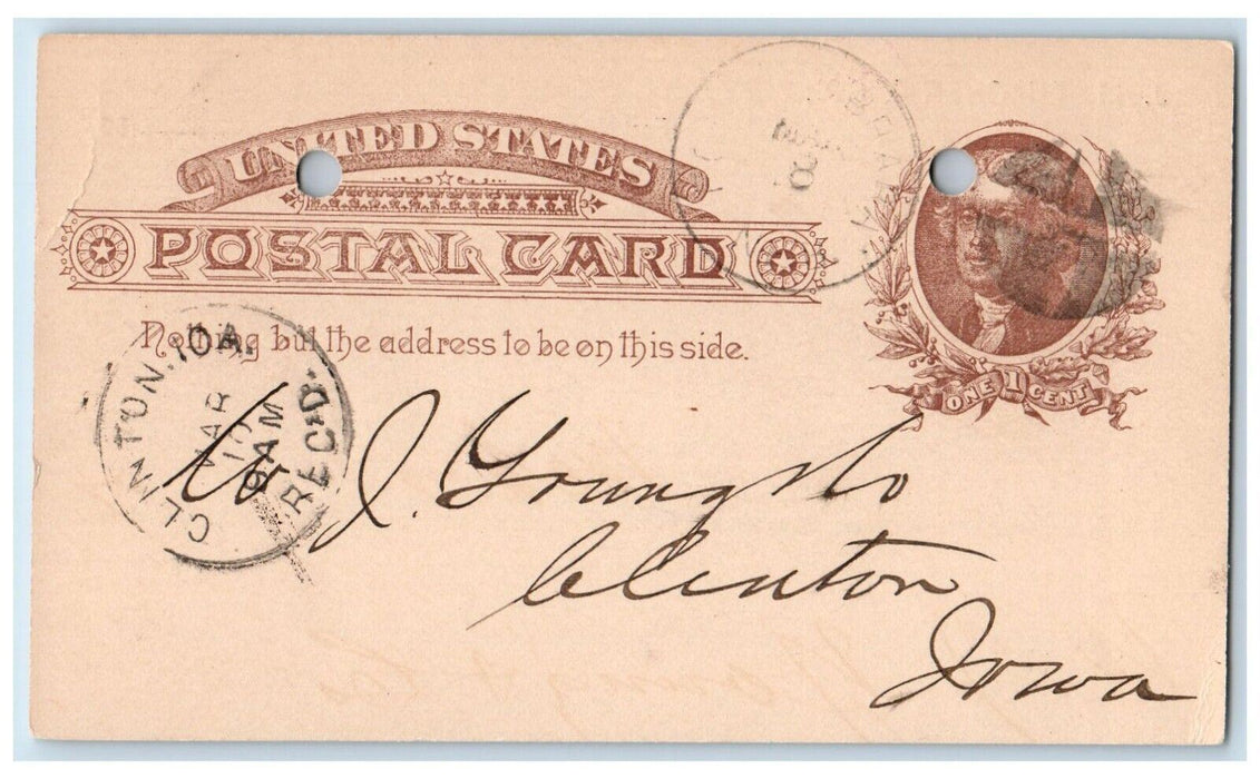 1887 J.M. Thacher & Co. Stamp Fort Niobrara Nebraska NE Clinton IA Postal Card