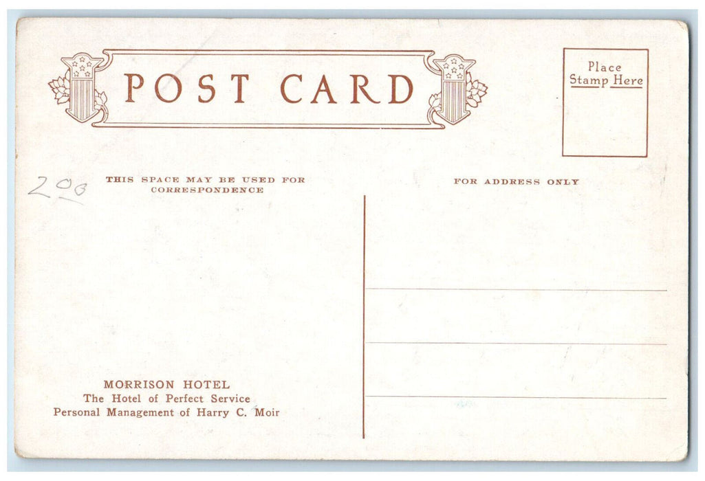 Lobby Showing Mezzanine Floor Morrison Hotel Chicago Illinois IL Postcard