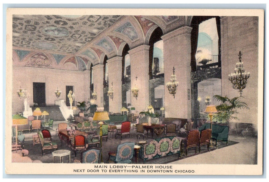 Main Lobby Palmer House Interior Scene Downtown Chicago Illinois IL Postcard