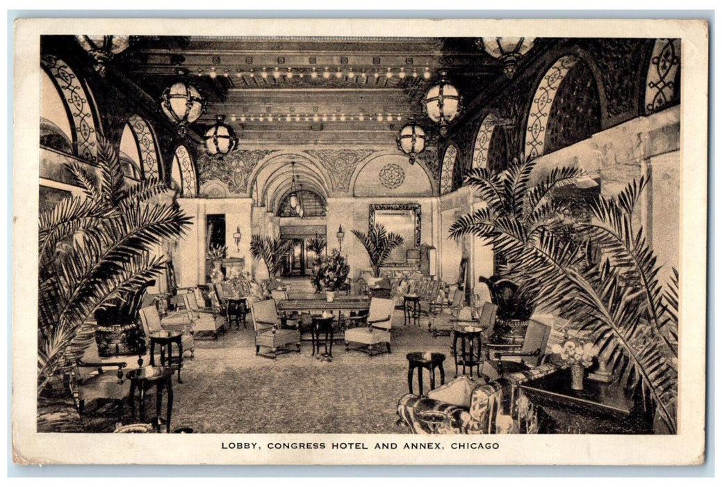 1933 View Of Lobby Congress Hotel And Annex Chicago Illinois IL Vintage Postcard