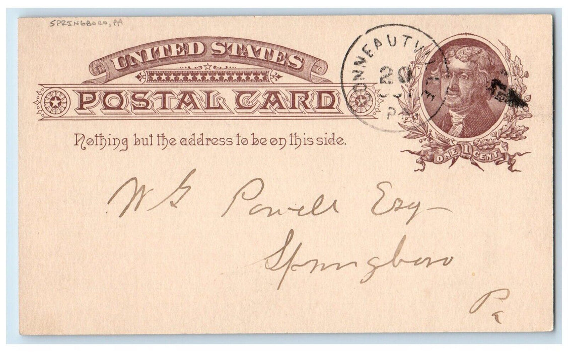1886 Company Matter Springboro PA Conneautville PA Antique Postal Card