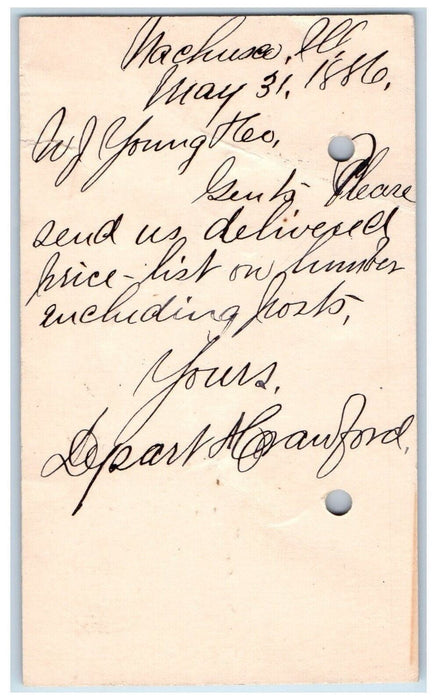 1886 Lumber Price List Nachusa Illinois IL Clinton IA Antique Postal Card