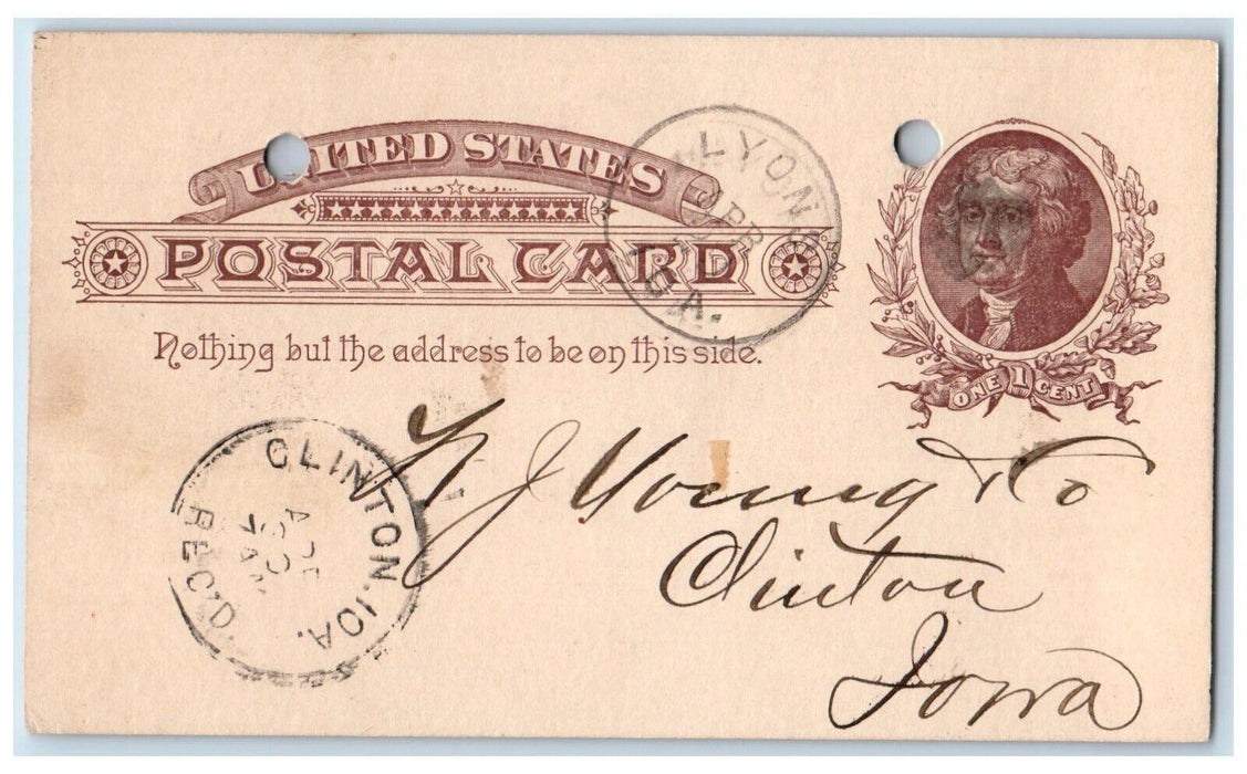 1887 Parent Lists WJ Young & Co. Lyons Iowa IA Clinton IA Postal Card