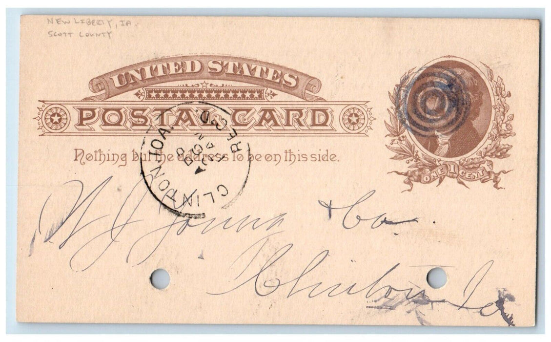 1887 WJ Young & Co Lumber Scott County New Liberty Clinton Iowa IA Postal Card
